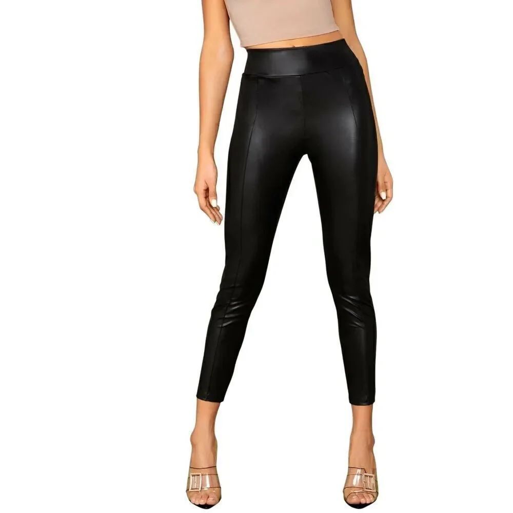 SHEIN Women’s Black High Rise Front Seam Leggings Large Elastic Waist